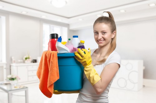 Cleaner preparing a Westminster rental property for handover